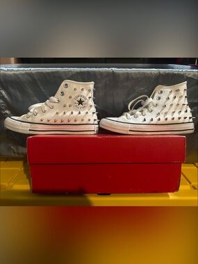 White Converse All Star High-Top Studded Sneakers